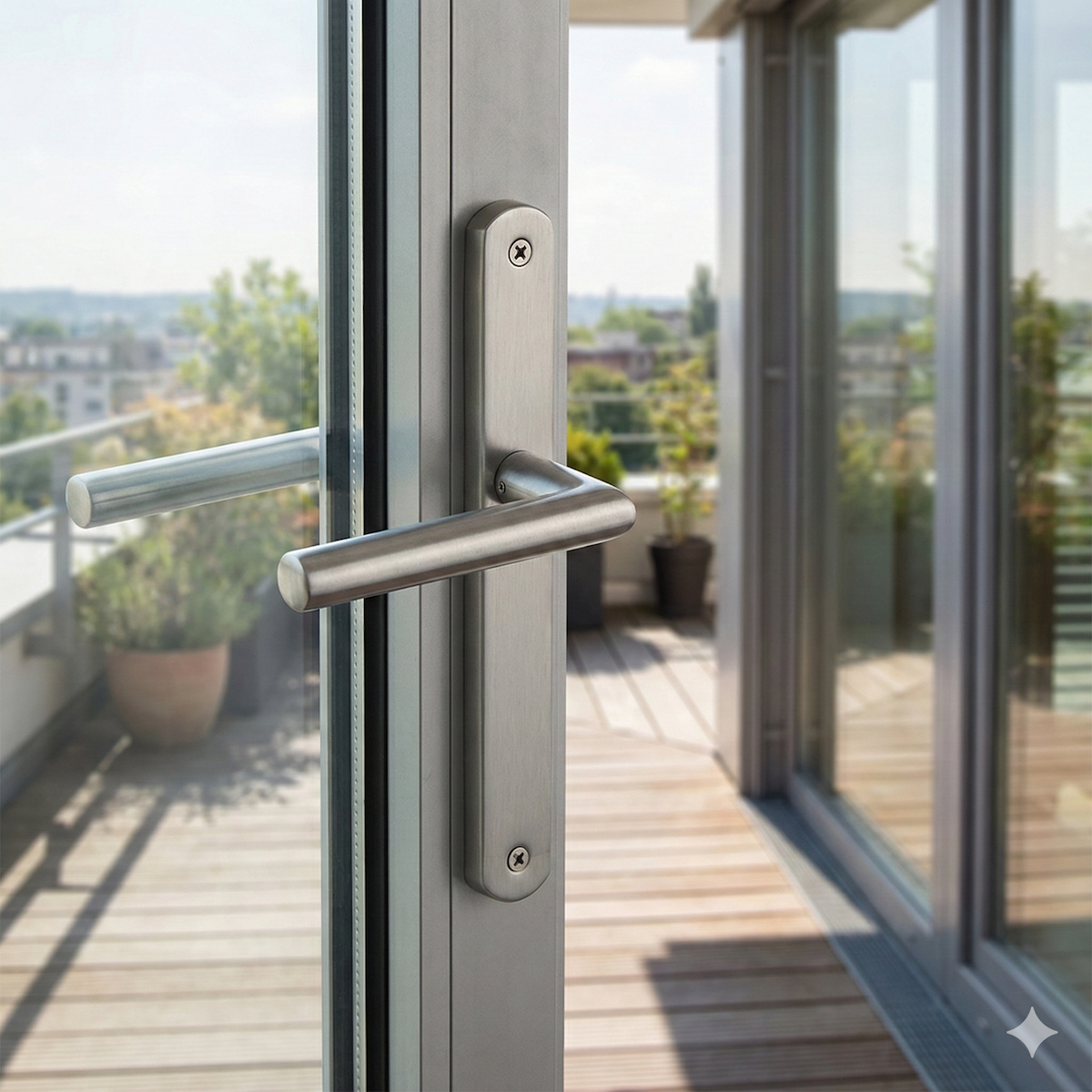 Türklinke Modell '503' mit schmalem ovalem Langschild aus Edelstahl für Türen