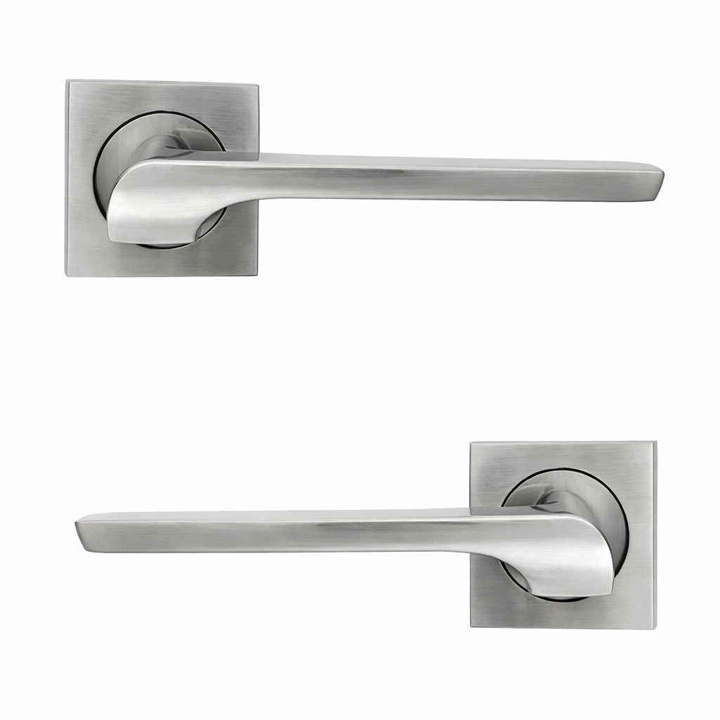 Türklinke '559' aus Aluminium mit quadratischer Rosette für Türen, satiniertes Nickel-Finish