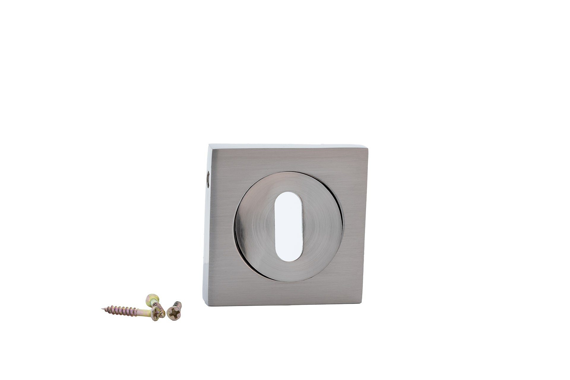 Schlüsselrosette, quadratisch-rund mit ovaler Öffnung, satiniertes Nickel-Finish für Türen