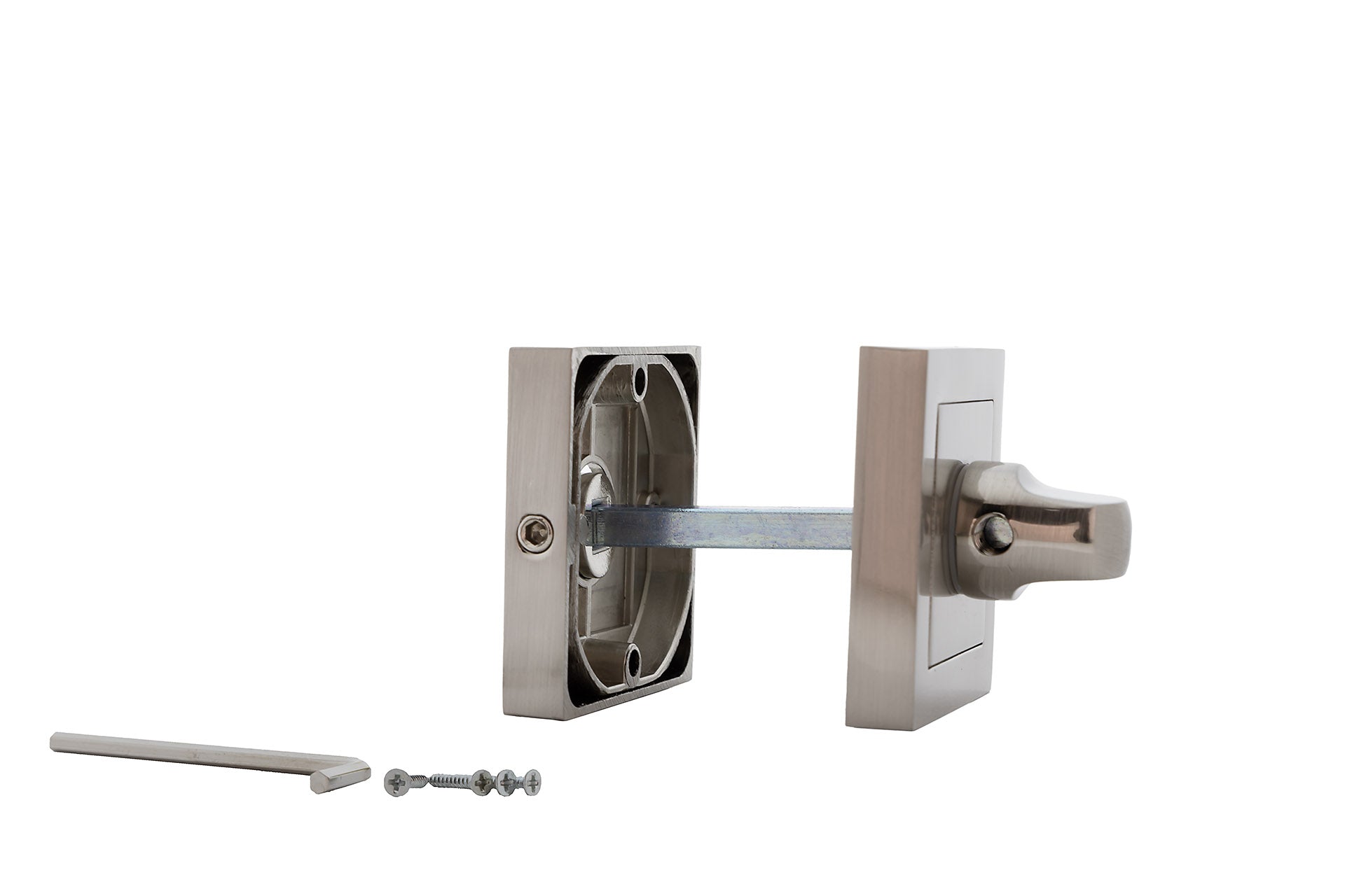 WC-Verriegelung mit quadratischer Rosette aus Zamak in satiniertem Nickel, 50mm