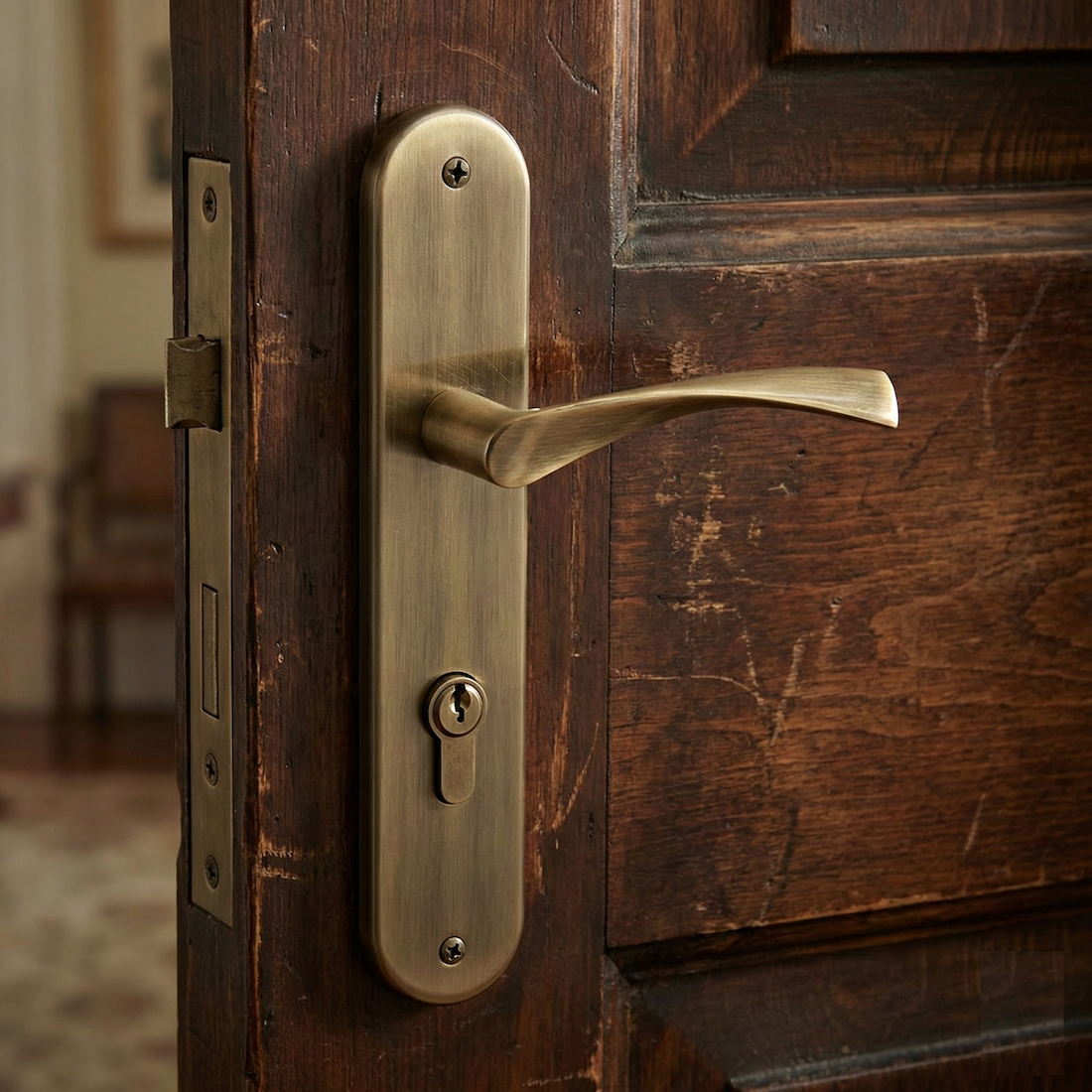 Türklinke Modell '130' aus Zamak mit ovaler Platte in Leder-Finish für Türen