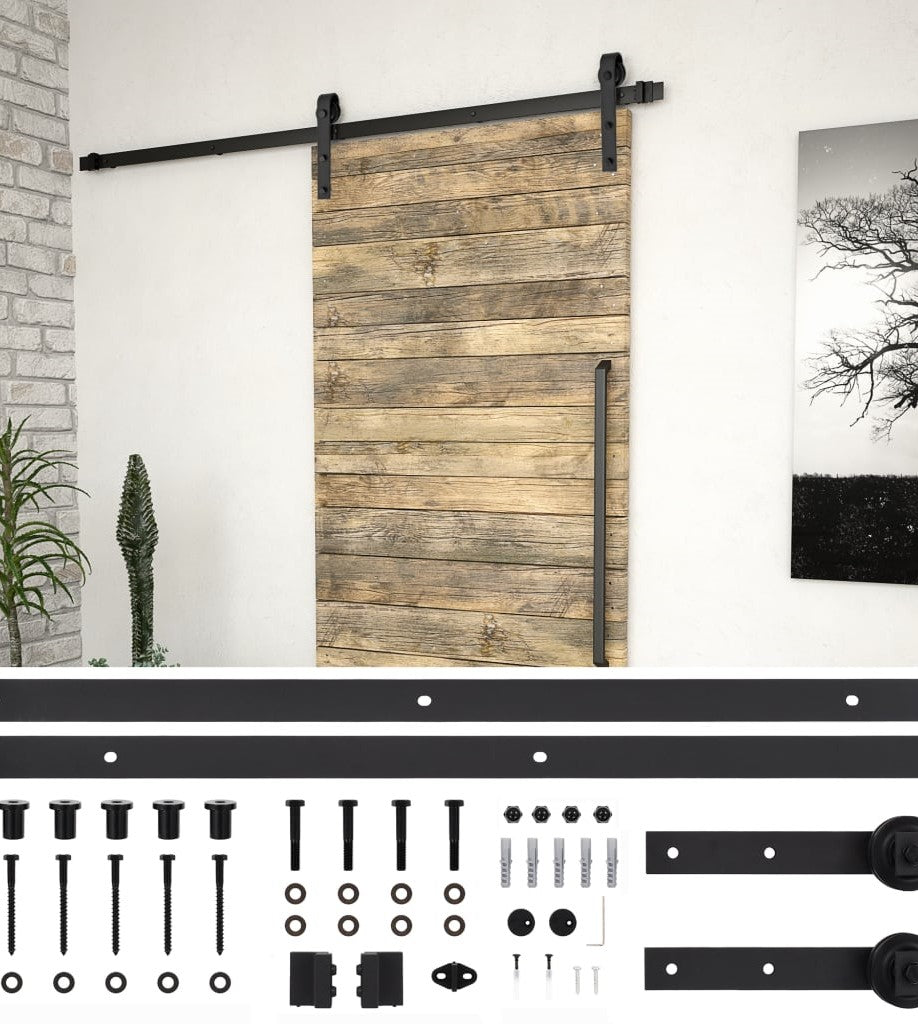Schwarze 2-Meter-Beschläge ohne Dämpfung für externe Holzschiebetür im Scheunenstil