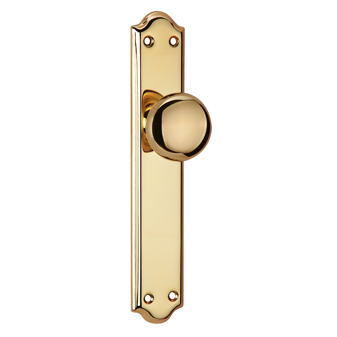 Manillongriff mit Knauf und gebogener Rosette in glänzendem Gold, Modell 1108, für Türen
