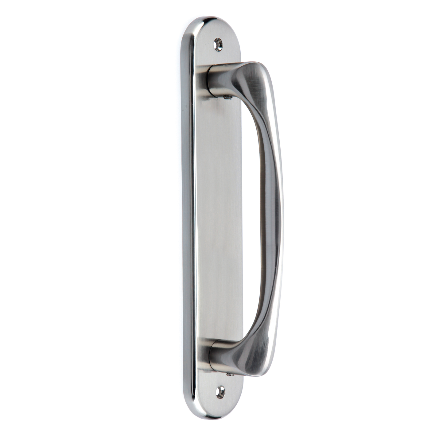 Wellenförmiger Stoßgriff mit ovaler Zamak-Platte in satiniertem Nickel, Modell 554