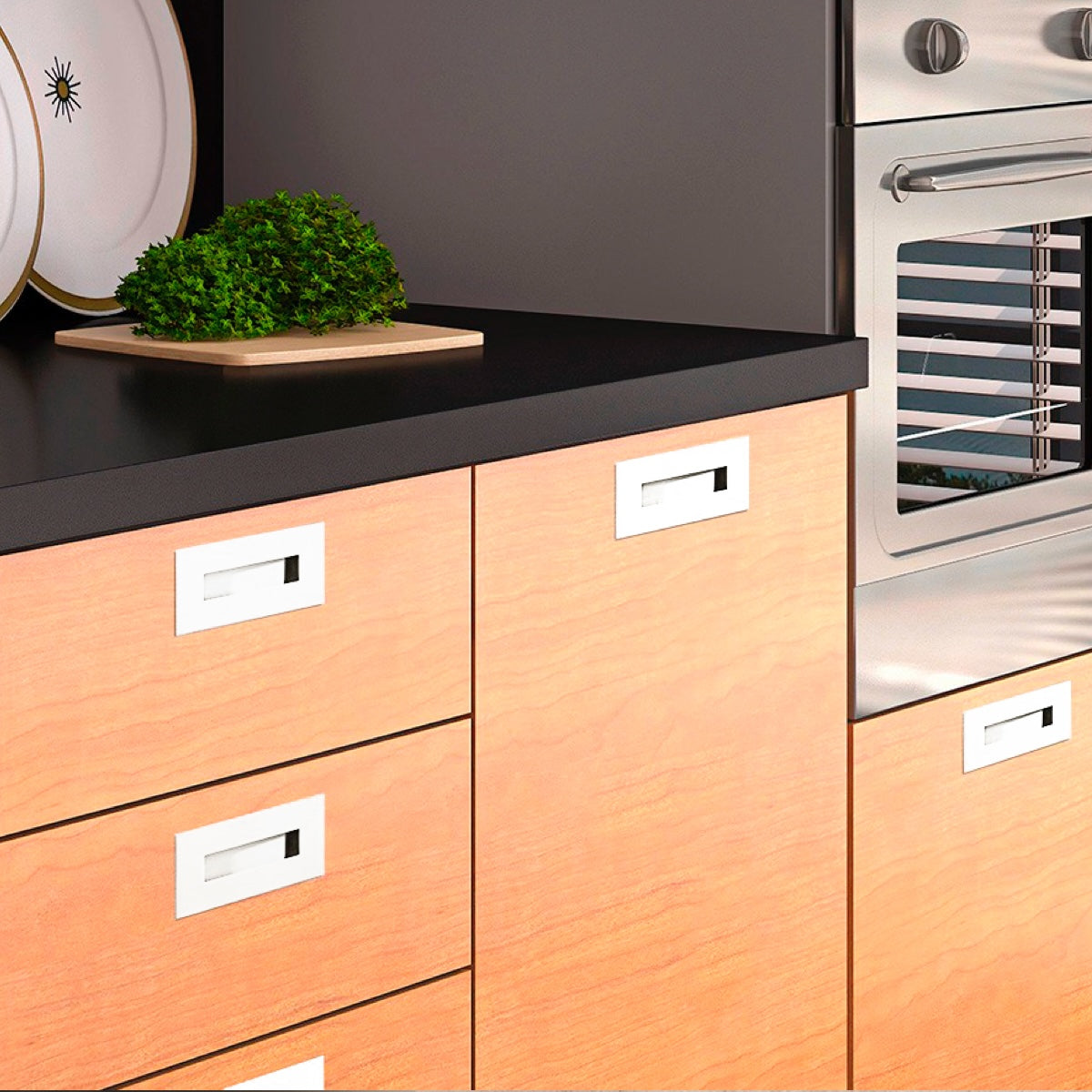 Rechteckiger weißer Griff 3790, 155x73mm, zum Einlassen in Möbel und Schränke