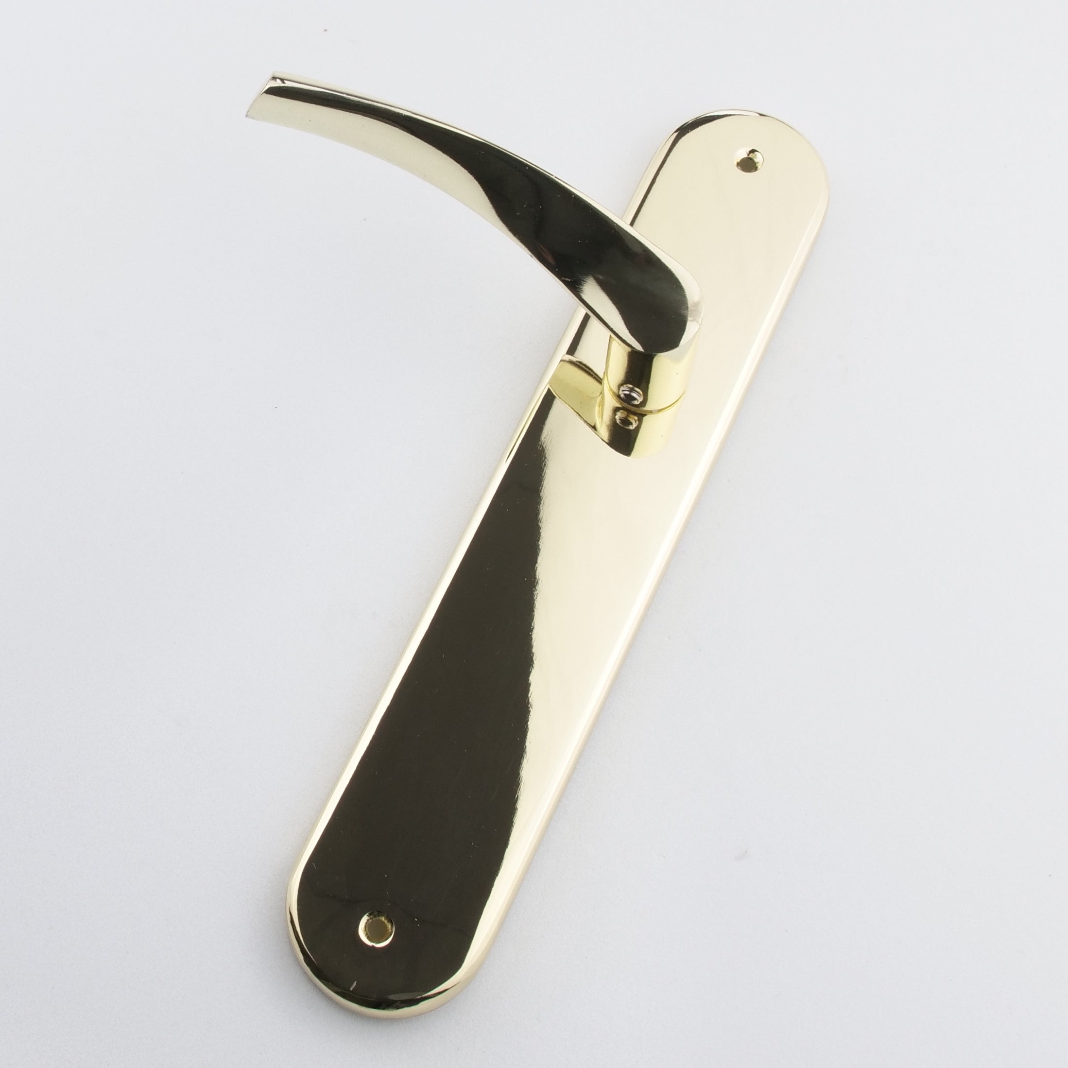 Türklinke Modell '130' aus Zamak mit ovalem Schild in glänzendem Gold-Finish für Türen