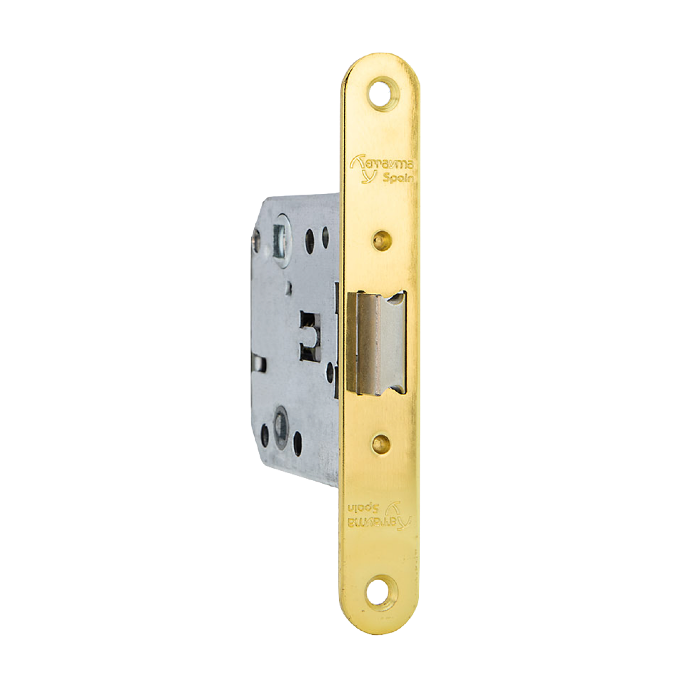 Reversible Einsteckfalle, 47mm Dornmaß, glänzend goldfarben, abgerundete Stulp