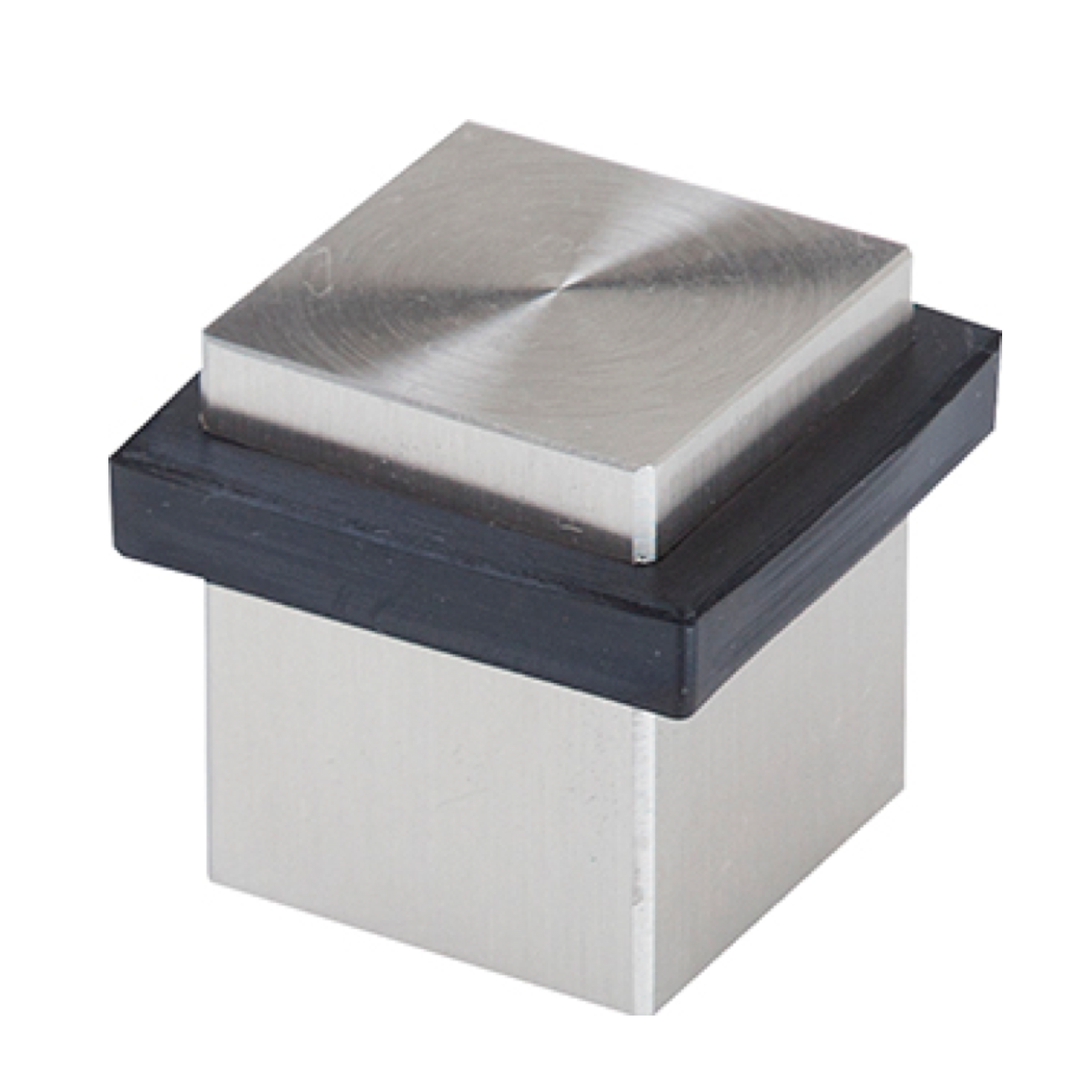 Quadratischer Türstopper aus Edelstahl mit schwarzem Gummi, Seite 25mm