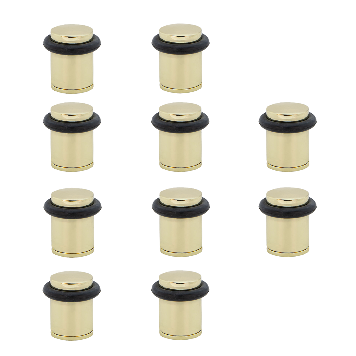 10 zylindrische Türstopper, goldfarben, mit Gummidämpfer und 20 mm Durchmesser