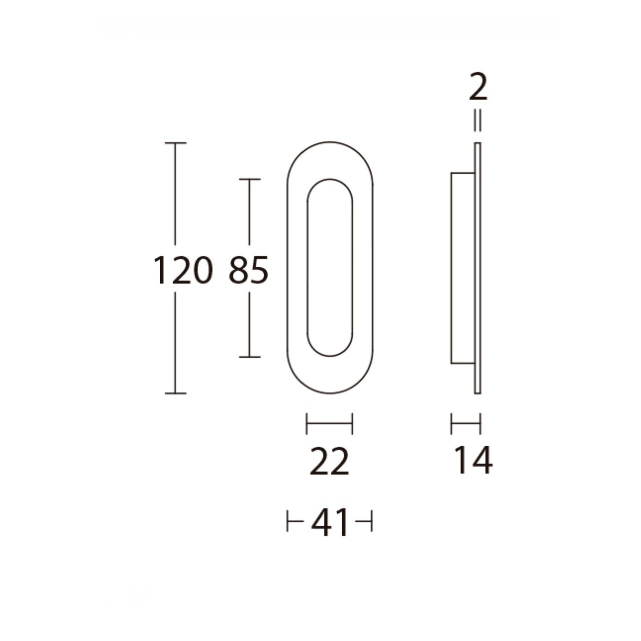Ovaler Griffmuschel 40x120 für Schiebetüren aus Edelstahl