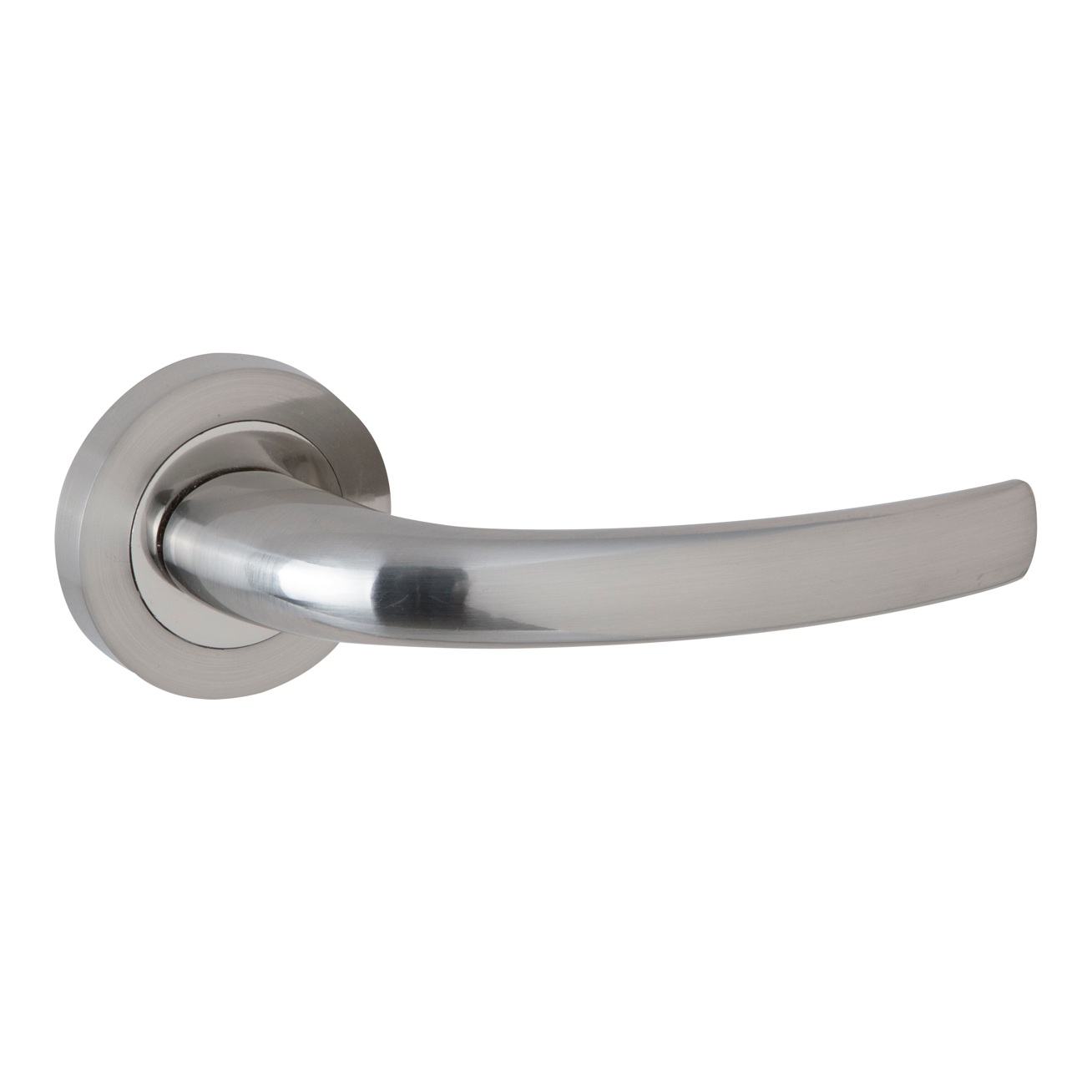 Türklinke '110' aus Aluminium mit runder Rosette in satiniertem Nickel-Finish