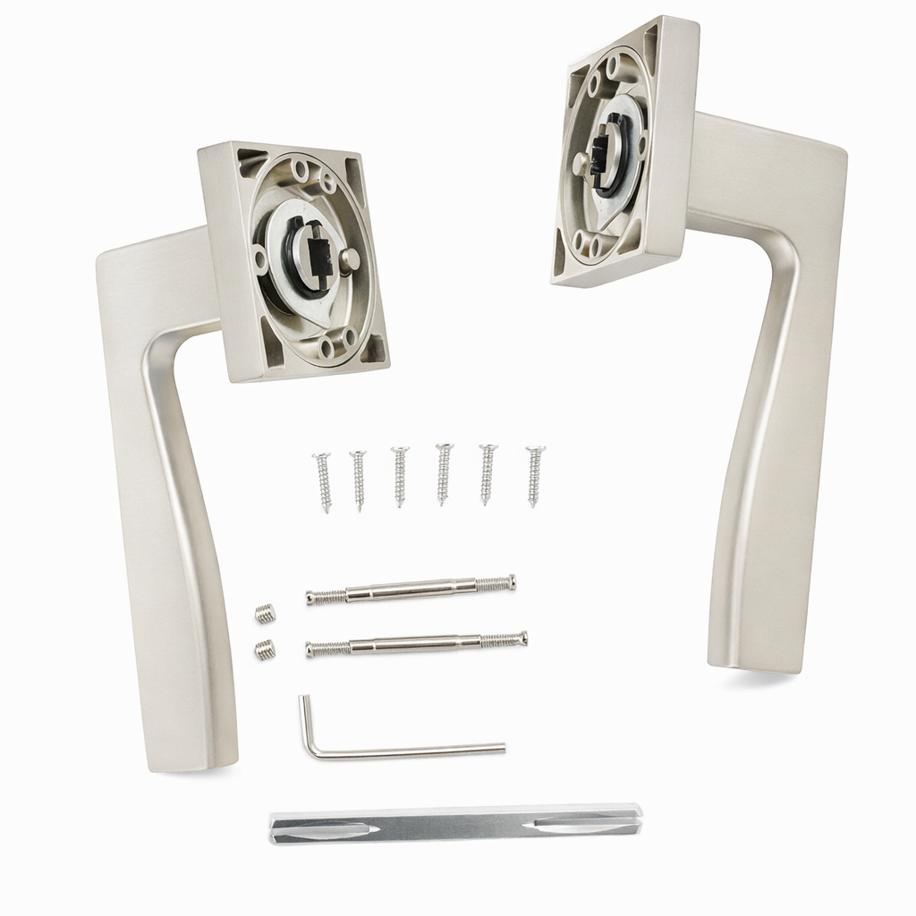Türklinke Modell '10-23' aus Aluminium mit quadratischer Rosette in Nickel matt