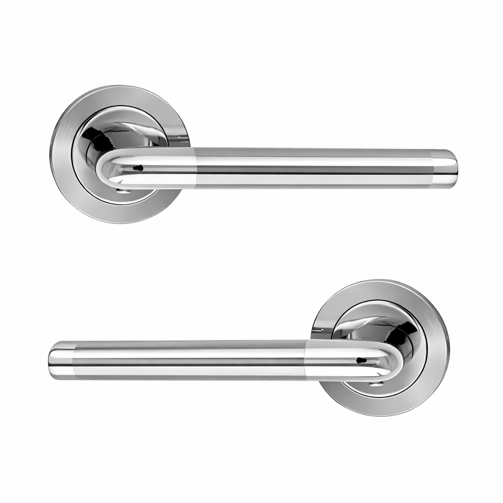 Türklinke Modell '140A' gerade aus Aluminium mit runder Rosette für Türen