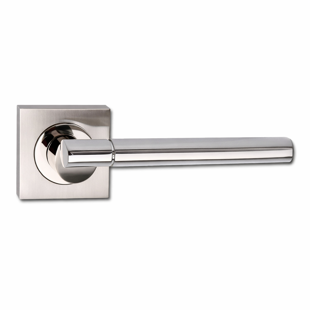 Türklinke Macha aus Aluminium mit quadratischer Rosette in Nickel kombiniert