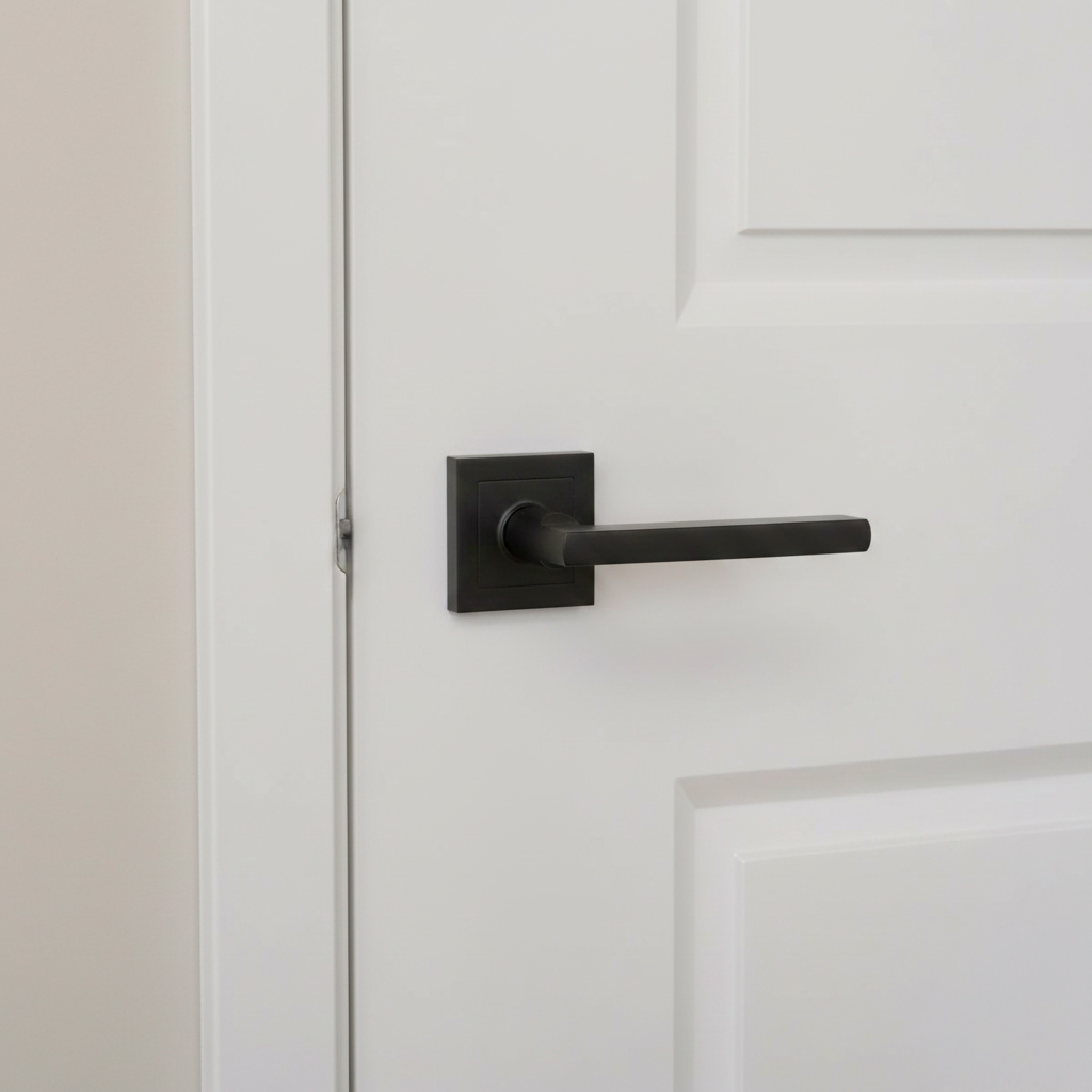 Türklinke Modell '530' aus Aluminium mit quadratischer Rosette in Schwarz für Türen