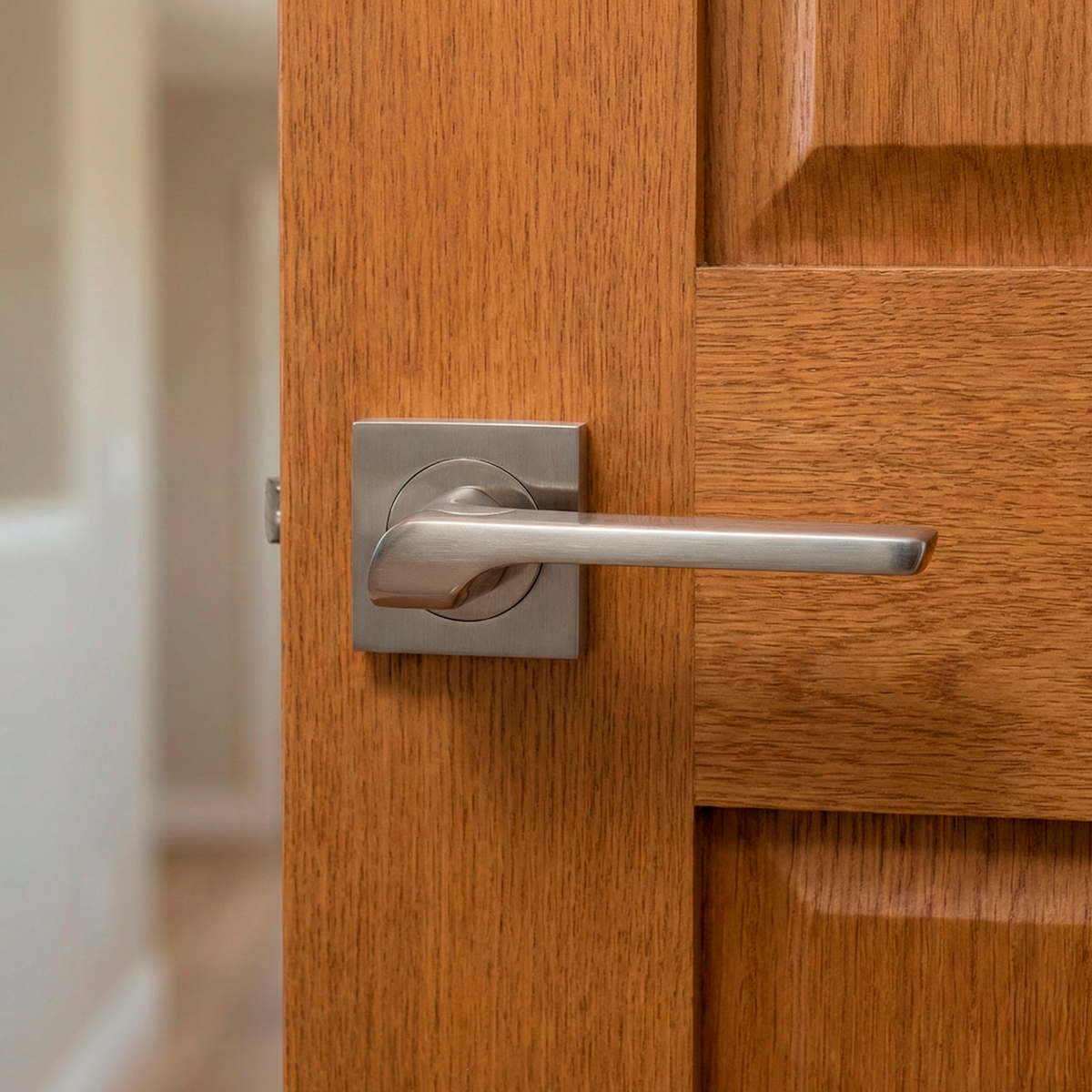 Türklinke '559' aus Aluminium mit quadratischer Rosette für Türen, satiniertes Nickel-Finish