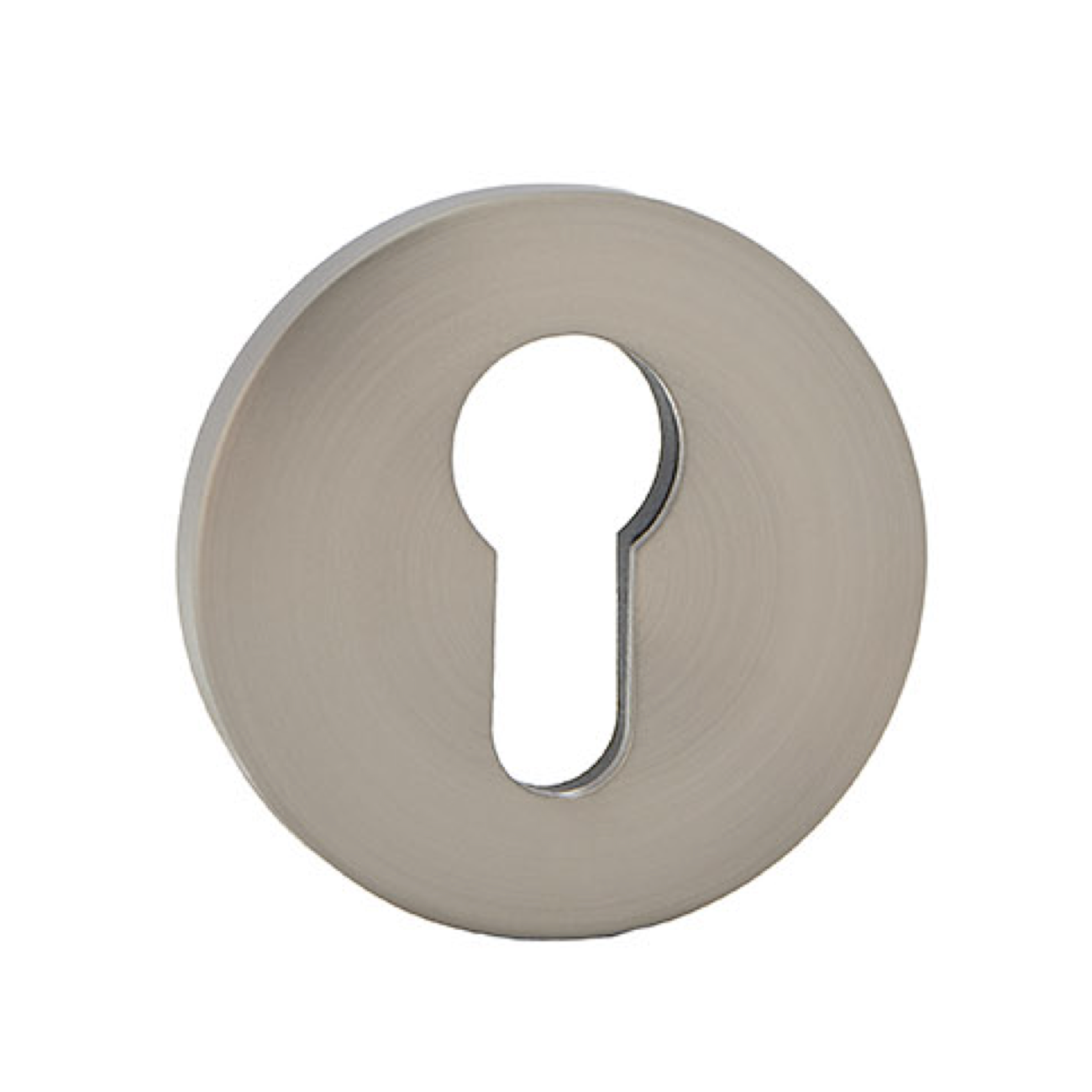 Runde Schlüsselrosette mit Birnenform in mattem Nickel-Finish und Nylonbasis für Zylinder