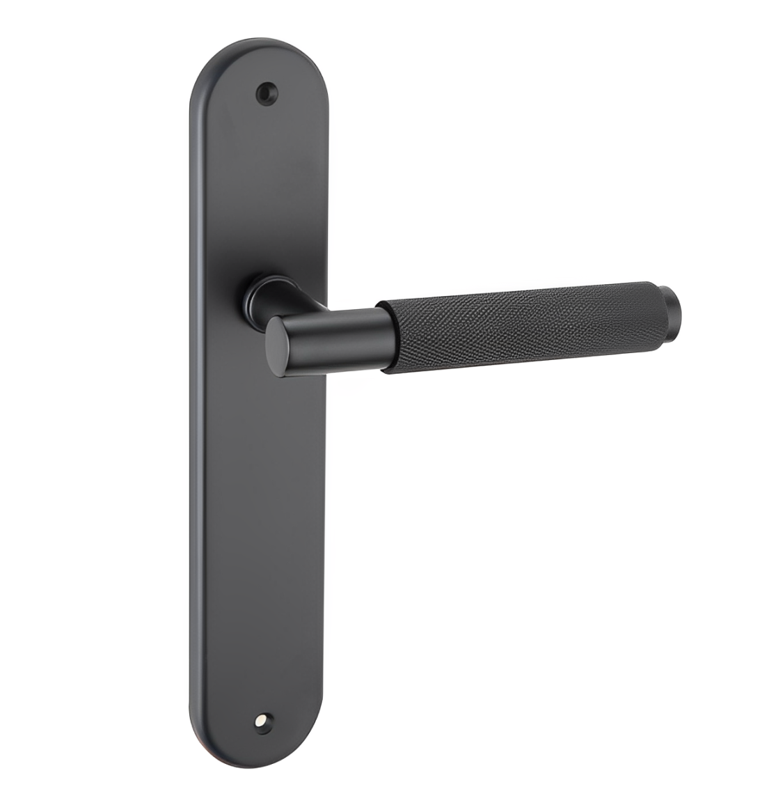 Manilla con placa ovalada de zamak en negro 250x48 mm para puertas