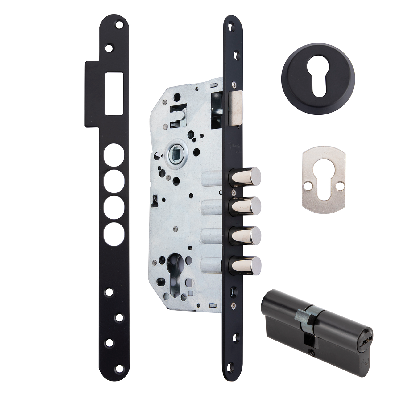 Sicherheitsschloss 60mm mit abgerundeter Stulp, 4 Stahlriegel, schwarz
