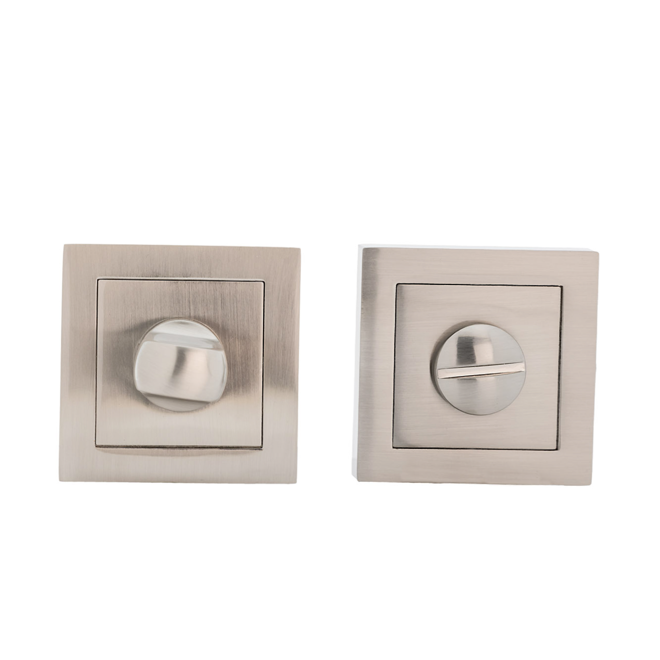 WC-Verriegelung mit quadratischer Rosette aus Zamak in satiniertem Nickel, 50mm