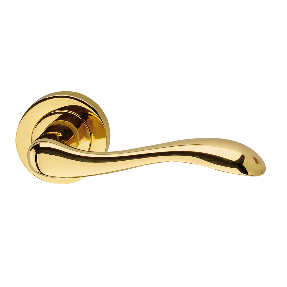 Türklinke Modell '501' mit runder Rosette aus Messing in Gold-Finish für Türen
