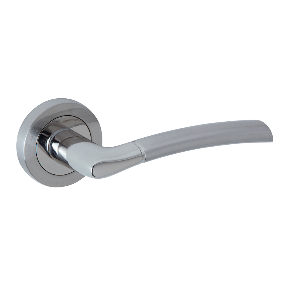 Türklinke Belenus aus Aluminium mit runder Rosette in Nickel-Kombination für Türen