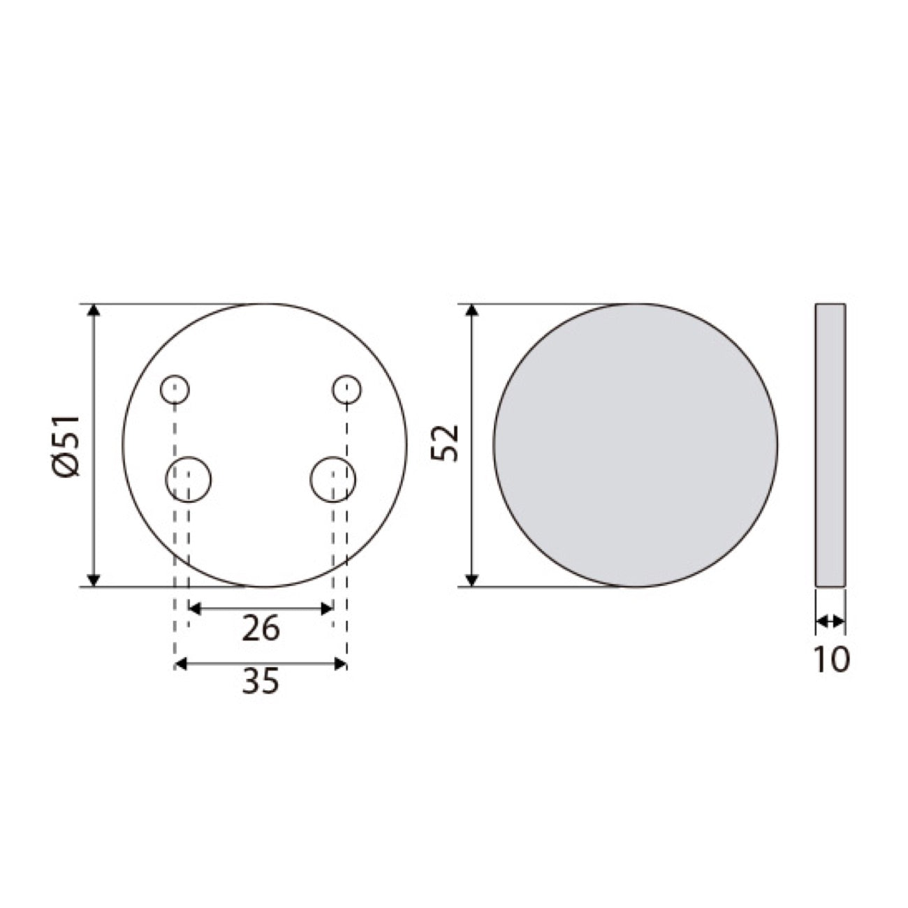 Blind-Sicherheitsrosette/Schlüssellochabdeckung aus Edelstahl, 52mm Durchmesser
