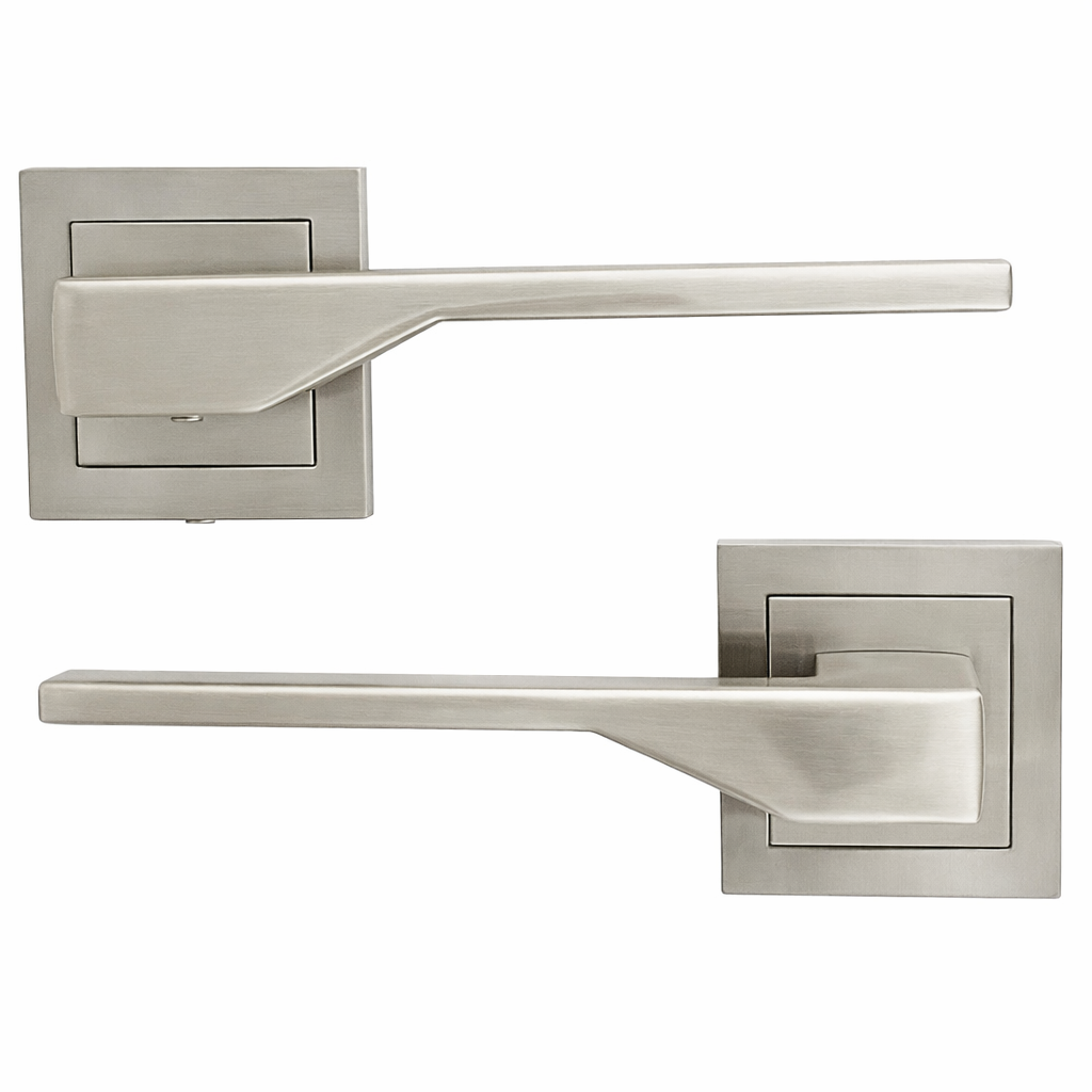 Elegante Türklinke aus Zamak mit quadratischer Rosette in satiniertem Nickel für Türen Modell '520'