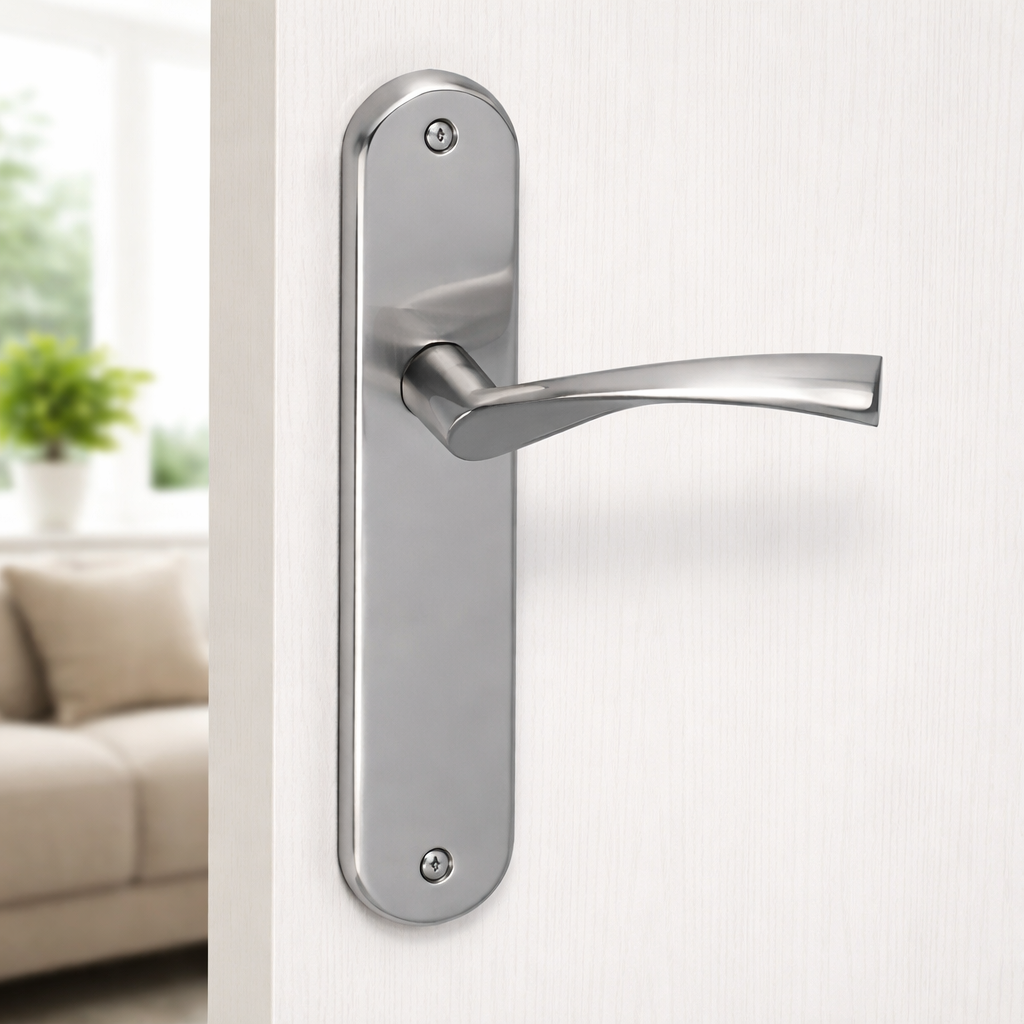 Türklinke Modell '130' Welle mit ovaler Rosette aus Zamak für Türen in satiniertem Nickel-Finish
