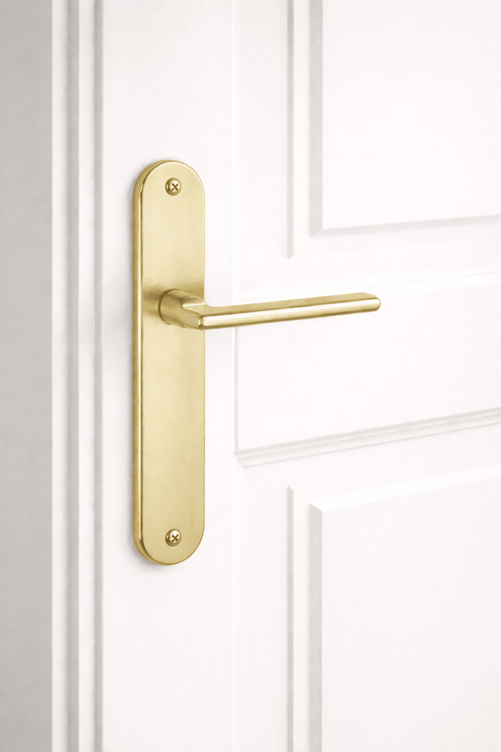 Türklinke auf ovalem Langschild Rental aus satiniertem Goldaluminium