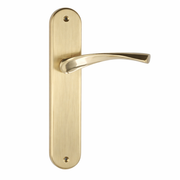 Türklinke Modell '136' mit ovalem Zamak-Schild in satiniertem Gold-Finish