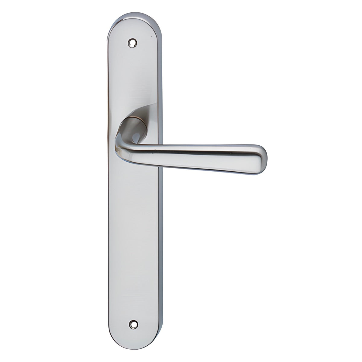 Türklinke Modell '101' aus Zamak für Türen mit ovalem Schild in satiniertem Nickel-Finish