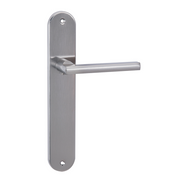 Klassische Türklinke Modell '530' aus Aluminium mit ovalem Langschild in satiniertem Nickel für Türen
