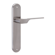 Türklinke Modell '640' mit ovalem Schild für Türen aus Zamak in satiniertem Nickel-Finish mit modernem Griff