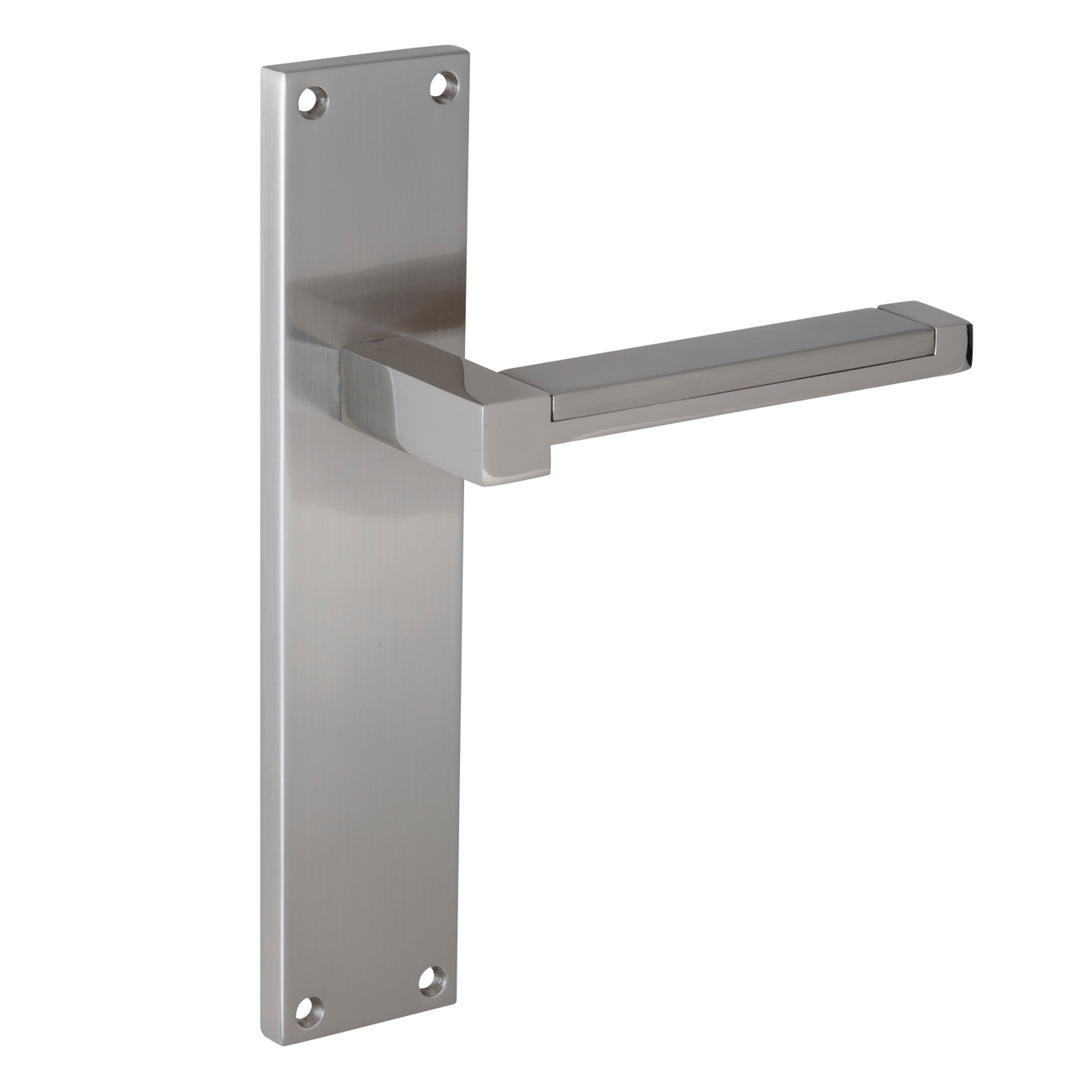 Türklinke Modell 610 mit rechteckigem Zamak-Schild in satiniertem Nickel-Finish für Türen