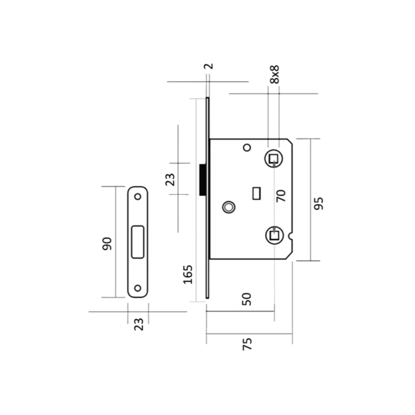 Magnetische Falle mit Verriegelungsoption, Dornmaß 70mm, satiniertes Nickel