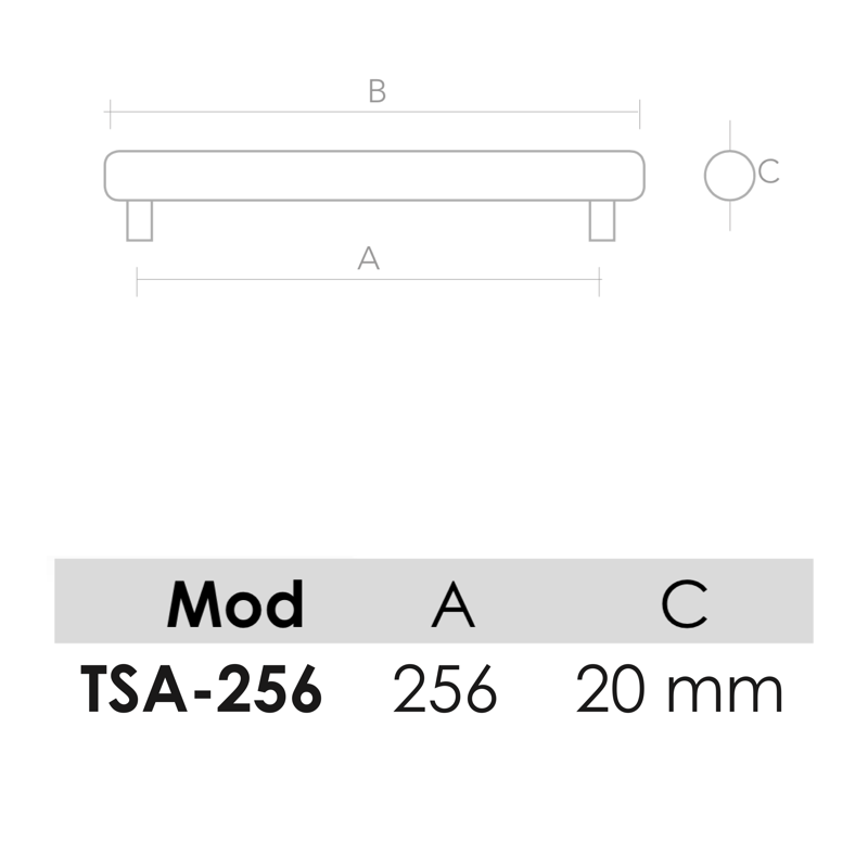 Aluminiumgriff Modell TSA für Möbel und Schränke mit 256 mm Achsabstand