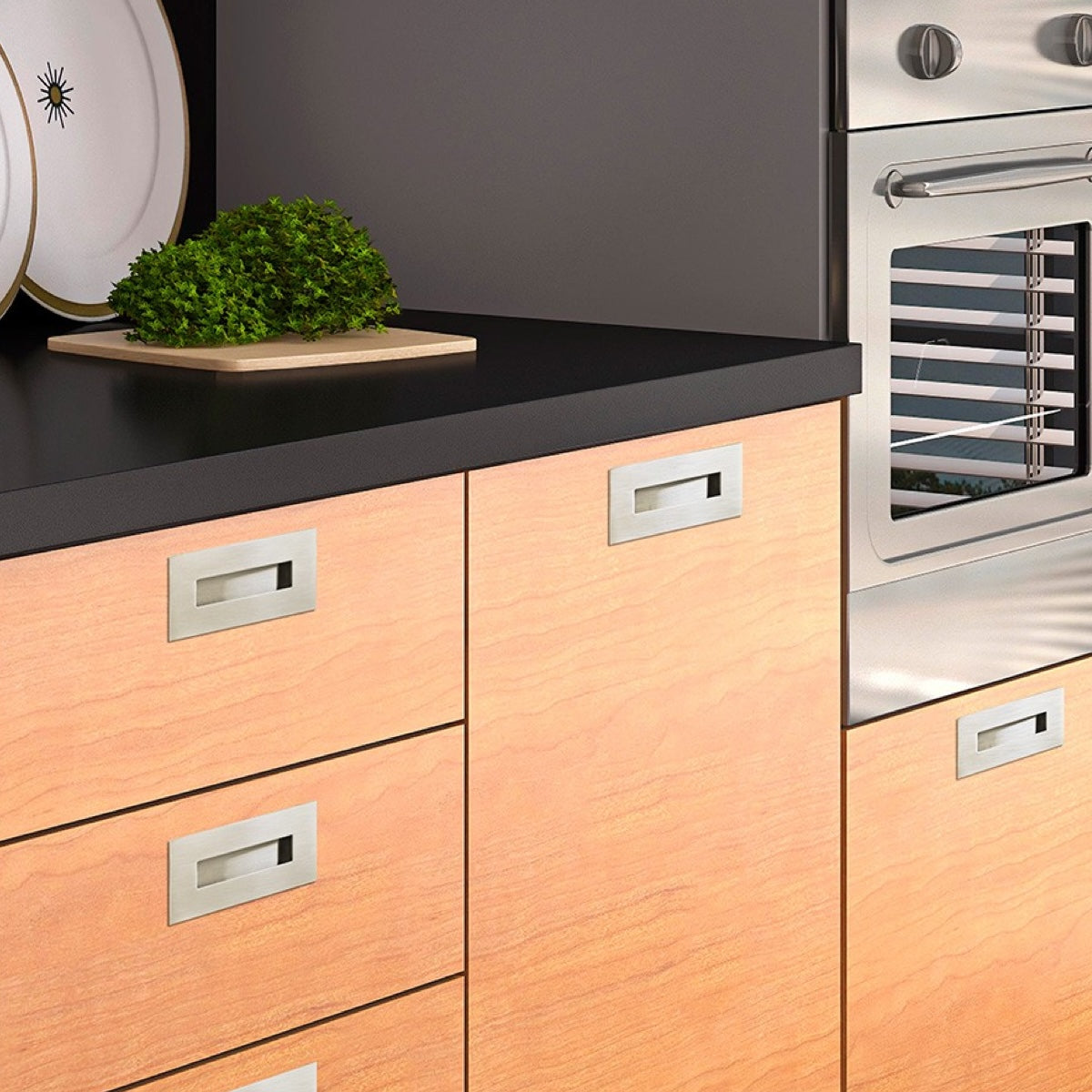Rechteckiger vernickelter Griff 3790, 155x73mm, zum Einlassen in Möbel und Schränke