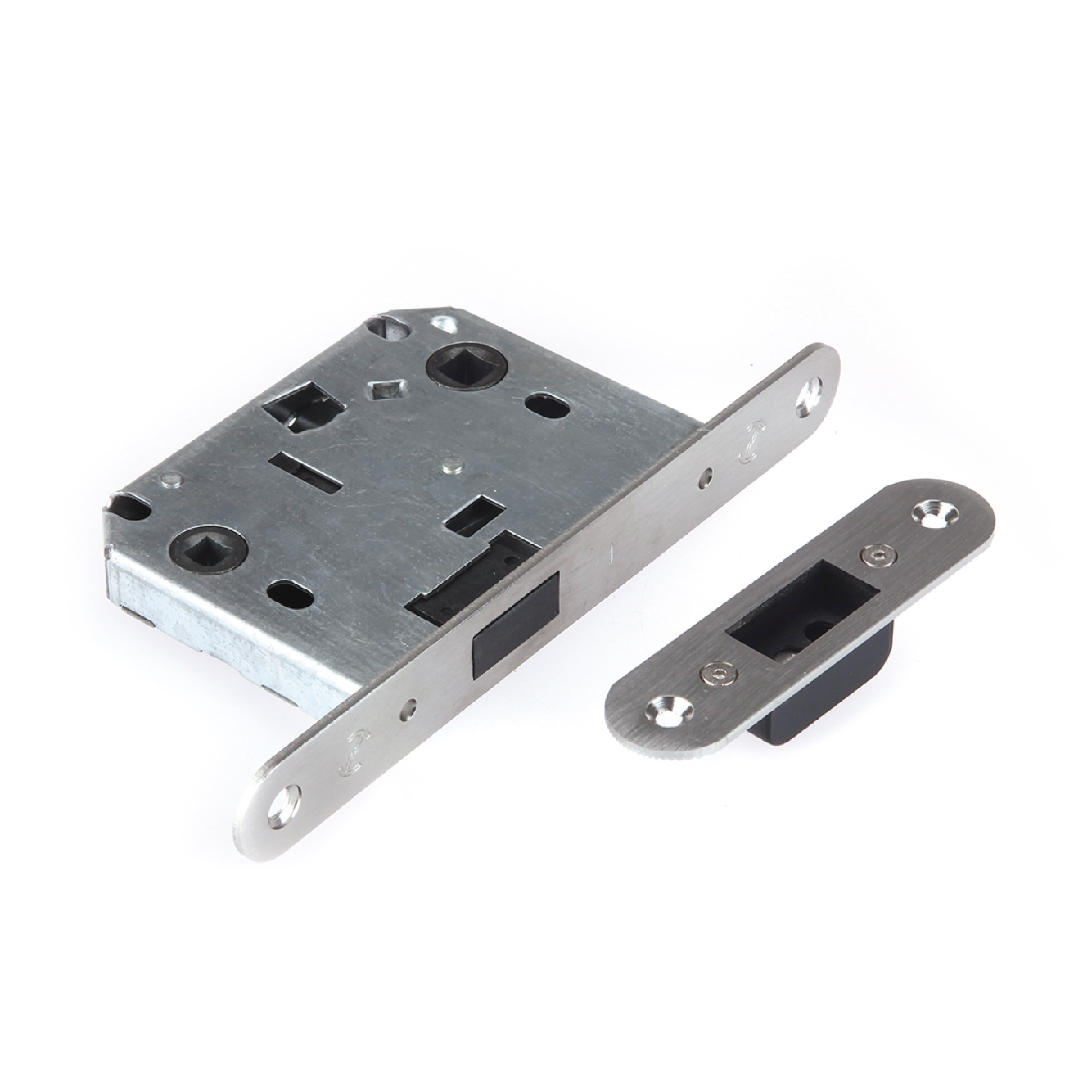 Magnetische Falle mit Verriegelungsoption, Dornmaß 70mm, satiniertes Nickel