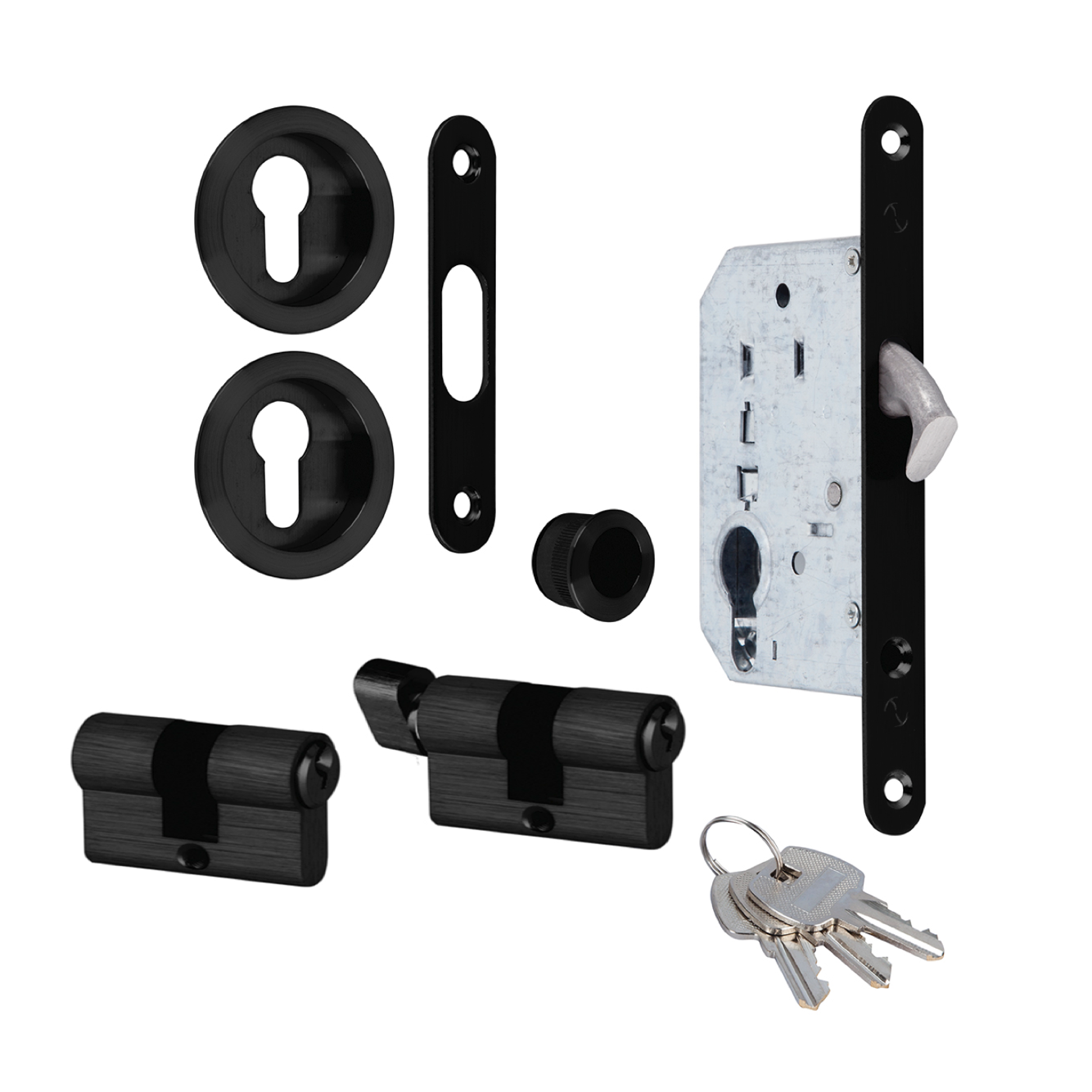 Schiebetür-Set mit Zylinder in Schwarz