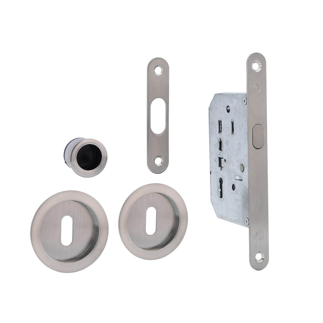 Schiebetür-Set in satiniertem Nickel-Finish mit 2 Bartschlüsseln