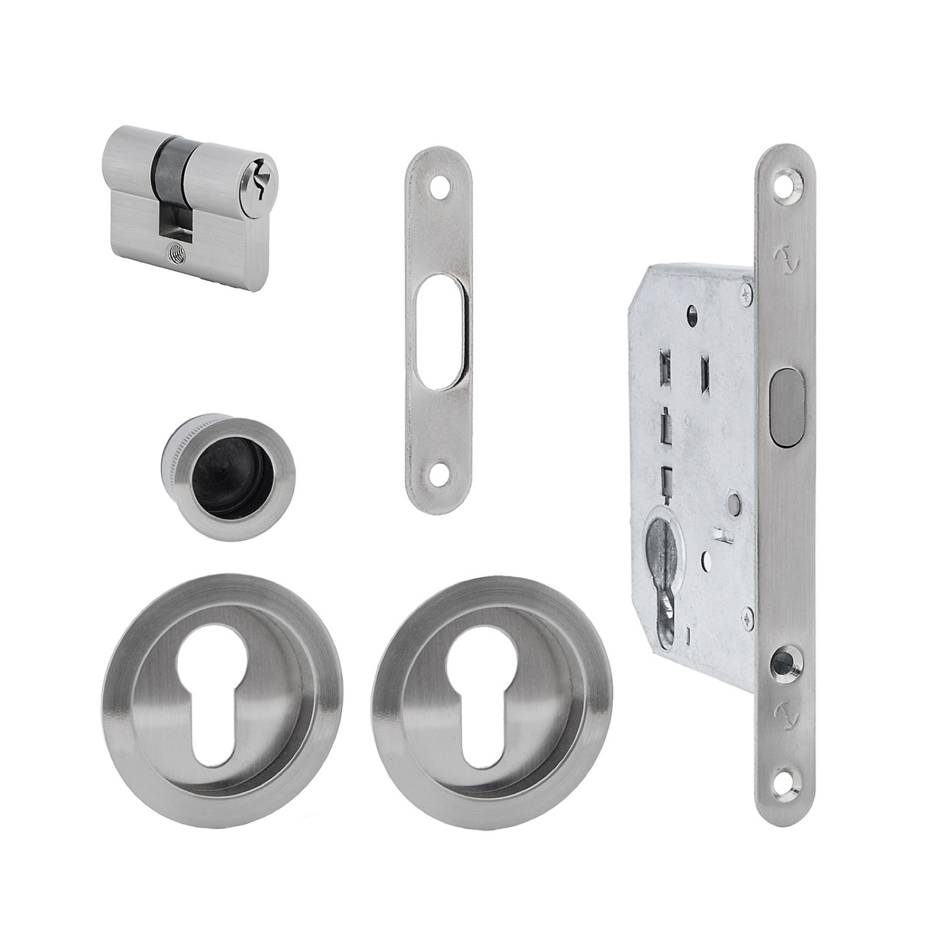 Schiebetür-Set mit Zylinder in satiniertem Nickel-Finish