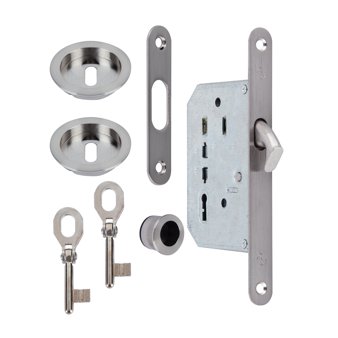 Schiebetür-Set in satiniertem Nickel-Finish mit 2 Bartschlüsseln