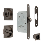 Schiebetür-Set mit Verriegelung und quadratischem Muschelgriff in Graphit-Finish