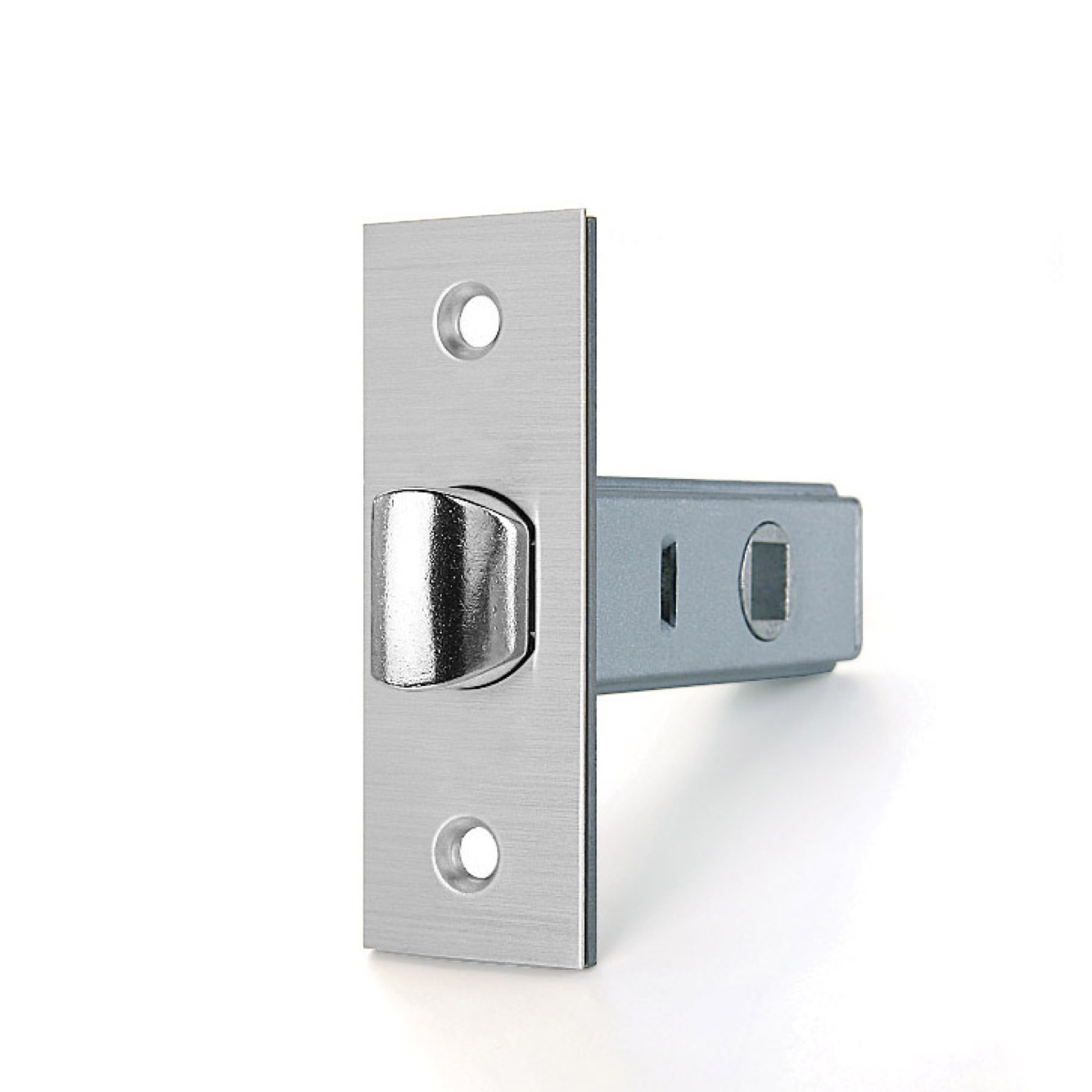 Quadratisches Einsteckschloss mit 60 mm Dornmaß in satiniertem Nickel