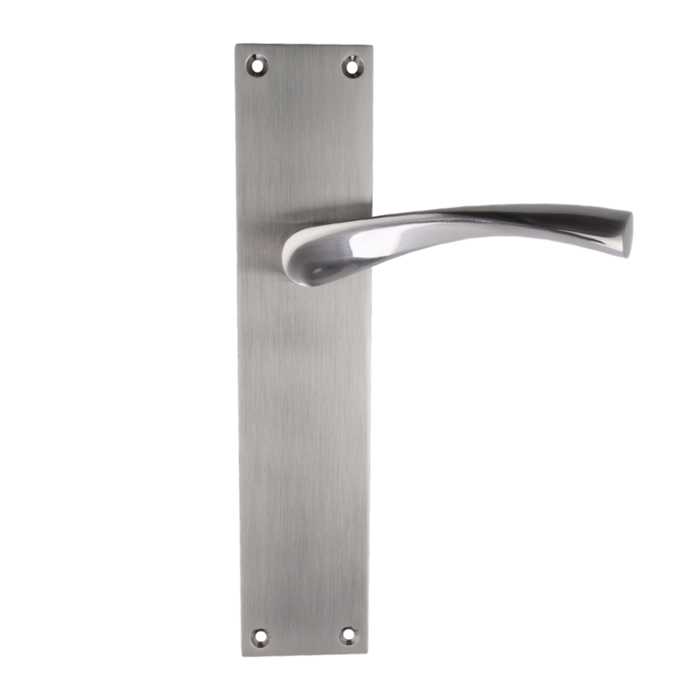 Türklinke Welle mit rechteckigem Aluminiumschild für Türen in satiniertem Nickel, Modell '130A'