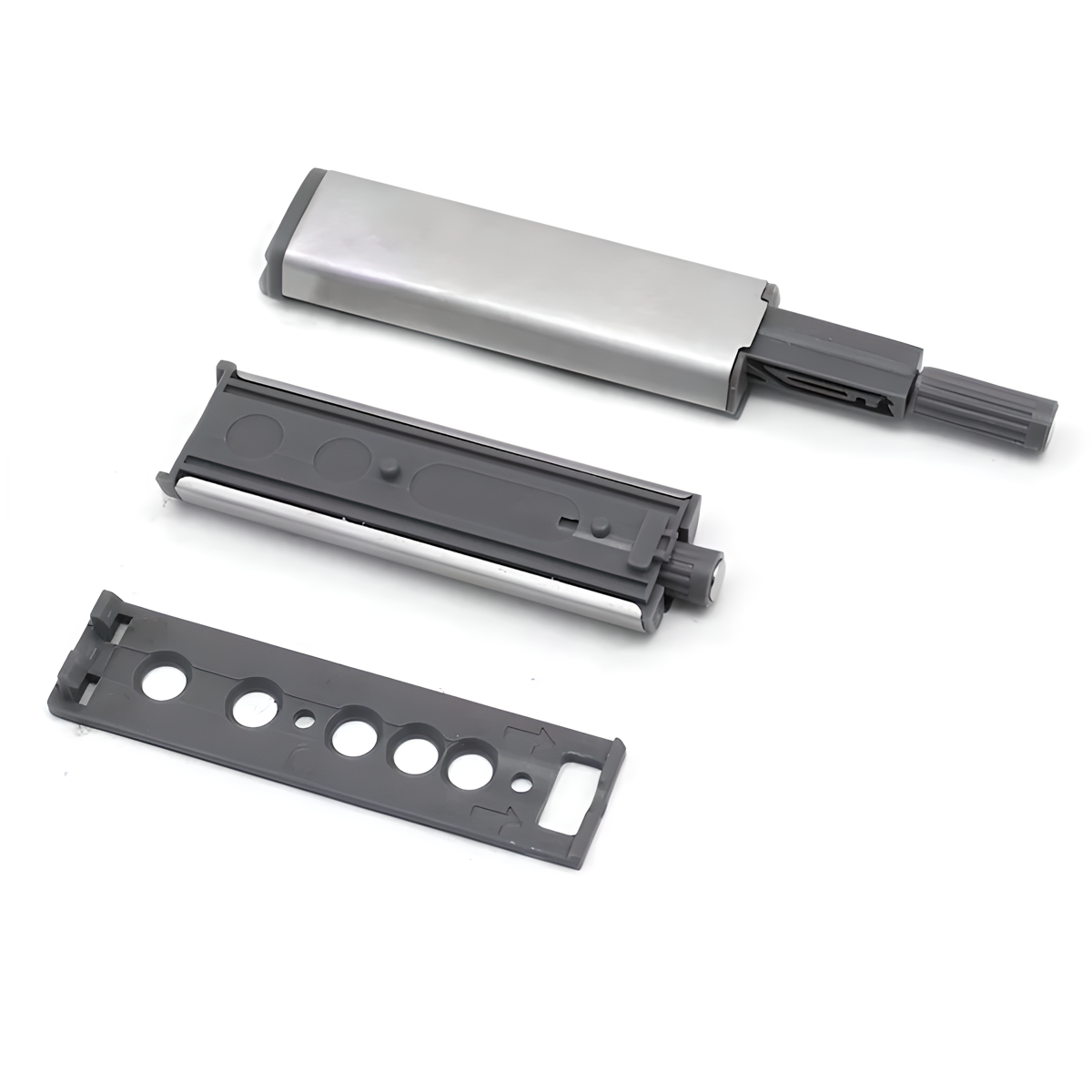 Grauer Push-Auswerfer mit Kunststoffspitze 80mm zum Anschrauben an Schränke